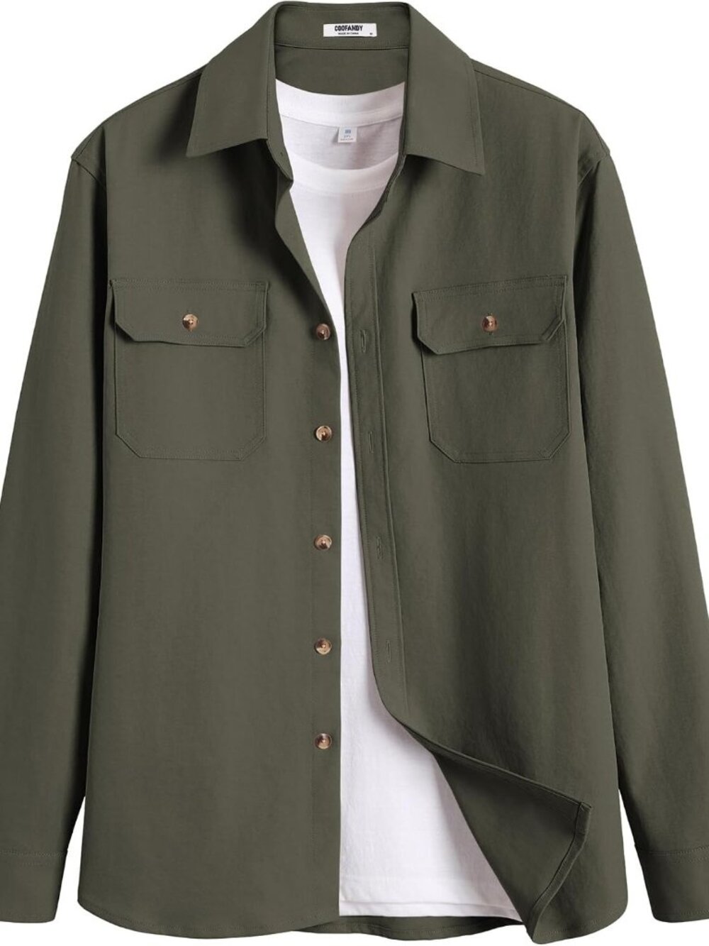 Men's Long Sleeve Button Up Shirt Jacket with Flap Pockets - Picture 7 of 7